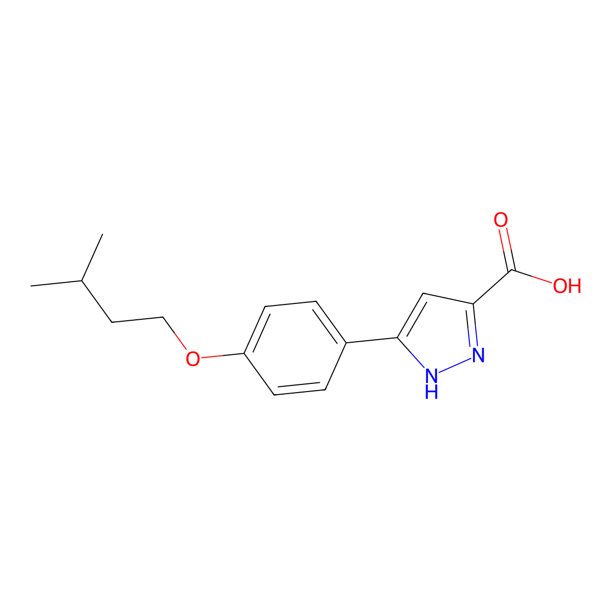 3-(4-(Isopentyloxy)phenyl)-1H-pyrazole-5-carboxylic acid molecular structure, CAS 1310364-61-4