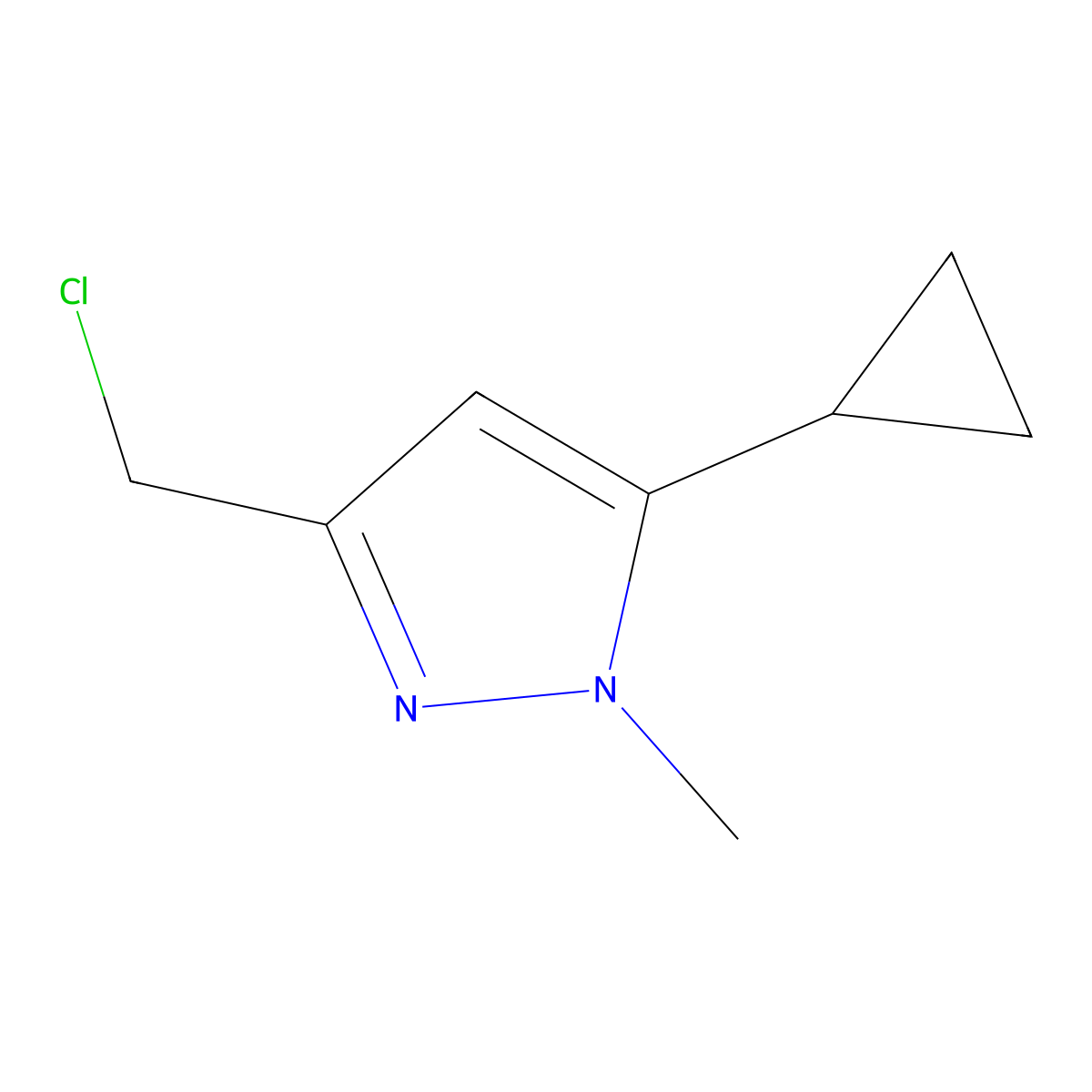 1H-Pyrazole, 3-(chloromethyl)-5-cyclopropyl-1-methyl- molecular structure, CAS 1310379-37-3