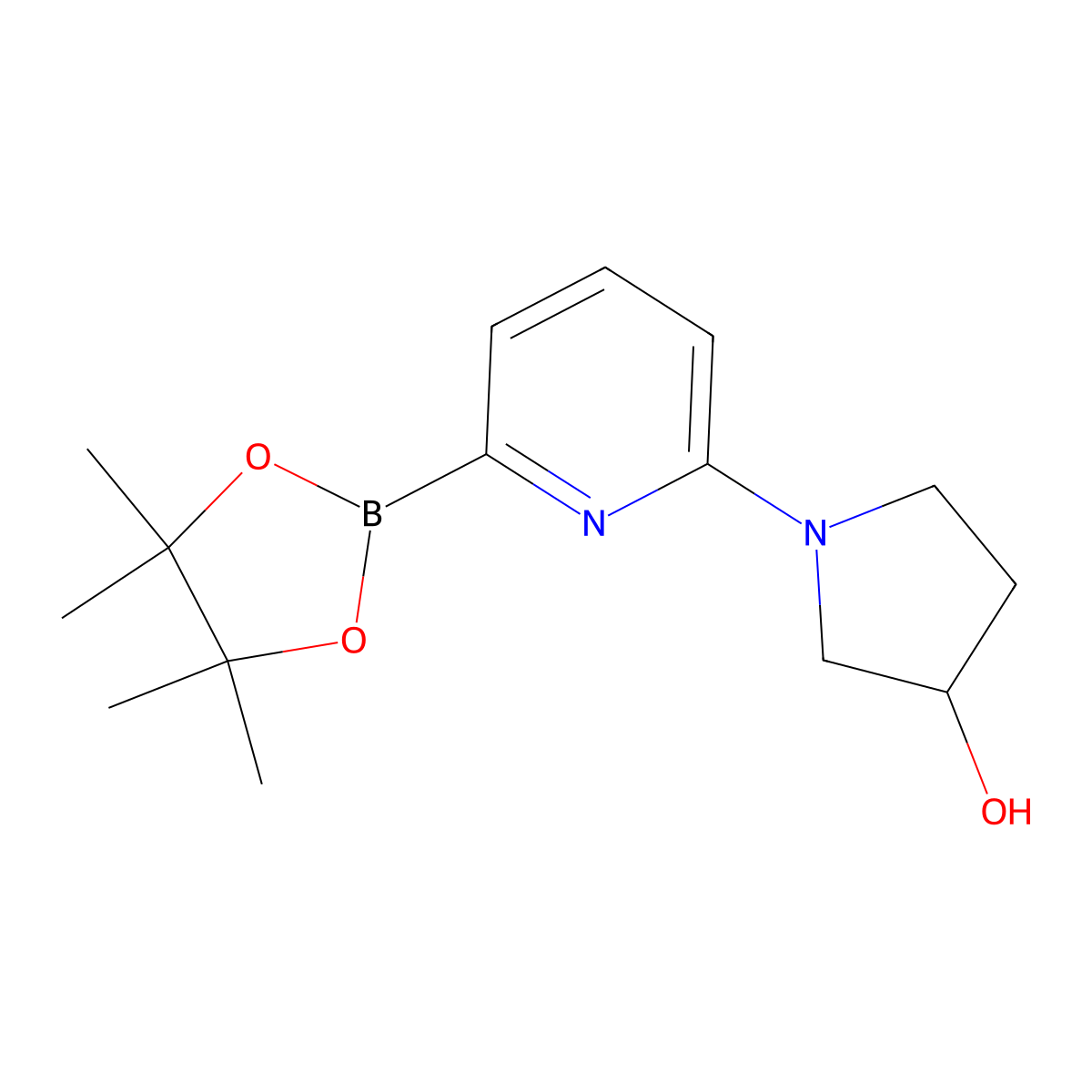 1-(6-(4,4,5,5-Tetramethyl-1,3,2-dioxaborolan-2-yl)pyridin-2-yl)pyrrolidin-3-ol molecular structure, CAS 1310383-03-9