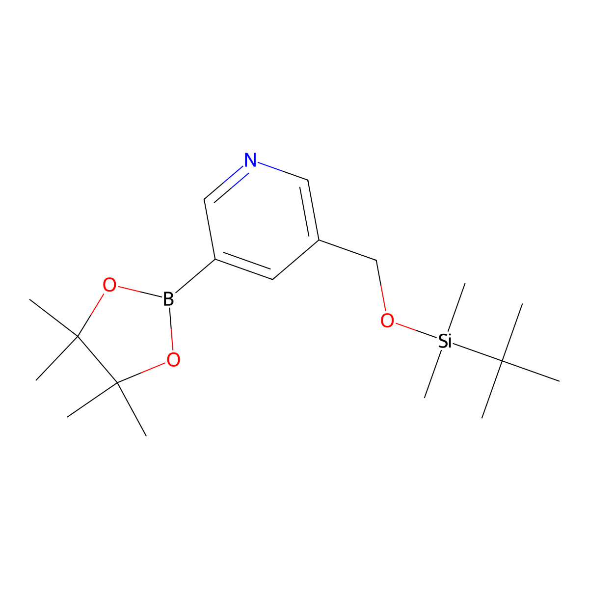 3-(((tert-Butyldimethylsilyl)oxy)methyl)-5-(4,4,5,5-tetramethyl-1,3,2-dioxaborolan-2-yl)pyridine molecular structure, CAS 1310383-10-8