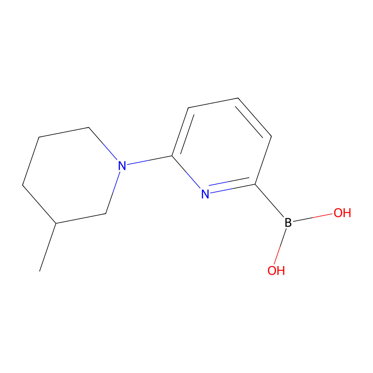 (6-(3-Methylpiperidin-1-yl)pyridin-2-yl)boronic acid molecular structure, CAS 1310383-50-6