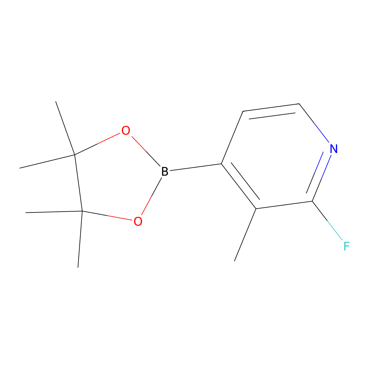 2-Fluoro-3-methyl-4-(4,4,5,5-tetramethyl-1,3,2-dioxaborolan-2-yl)pyridine molecular structure, CAS 1310383-57-3