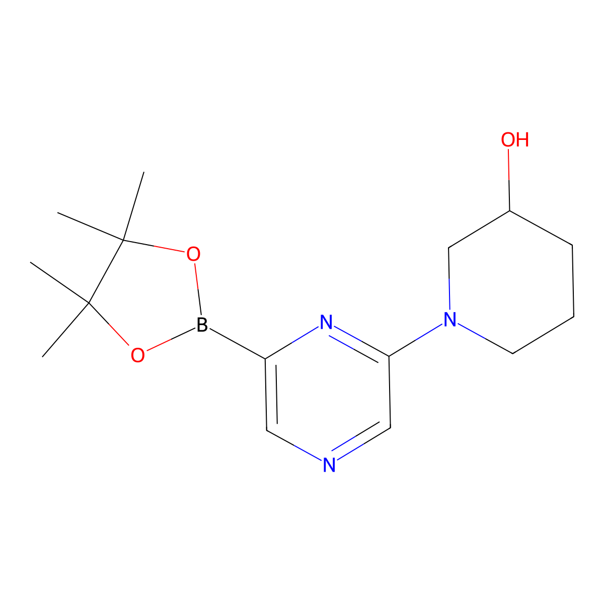 6-(3-Hydroxypiperidin-1-yl)pyrazine-2-boronic acid pinacol ester molecular structure, CAS 1310383-61-9