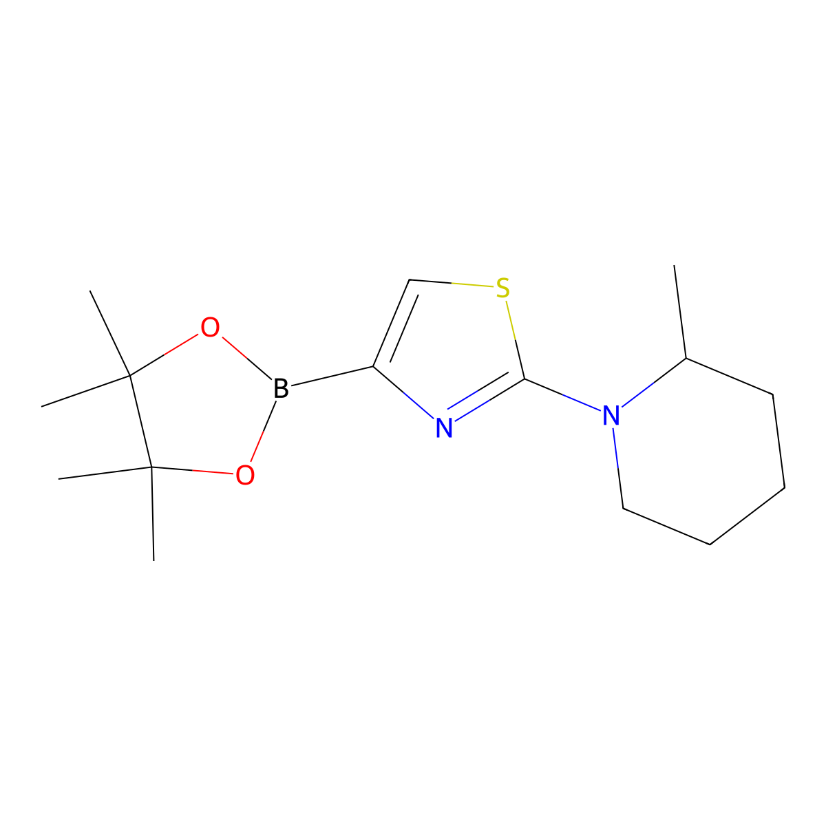 2-(2-Methylpiperidin-1-yl)thiazole-4-boronic acid pinacol ester molecular structure, CAS 1310383-64-2