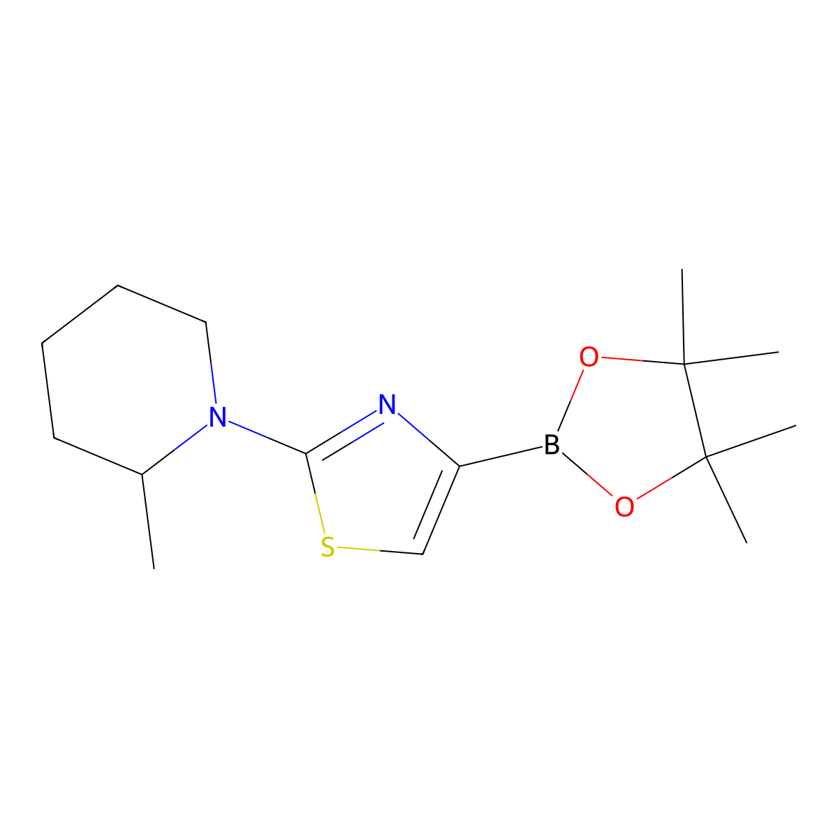 2-(2-Methylpiperidin-1-yl)thiazole-4-boronic acid pinacol ester molecular structure, CAS 1310383-64-2