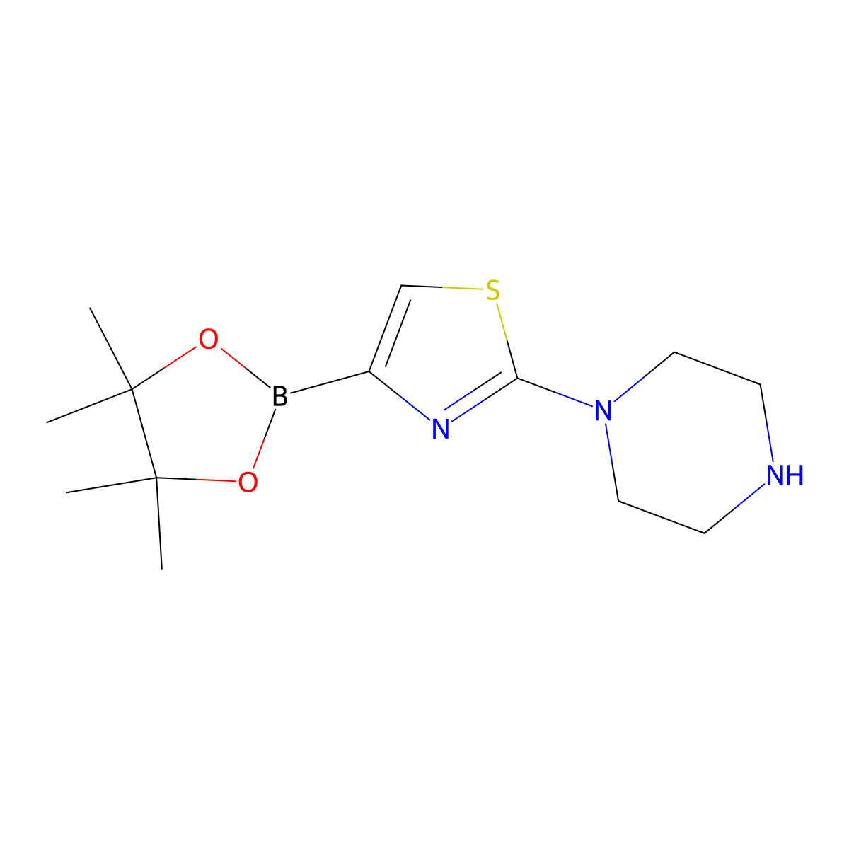 2-(Piperazin-1-YL)-4-(4,4,5,5-tetramethyl-1,3,2-dioxaborolan-2-YL)thiazole molecular structure, CAS 1310383-68-6