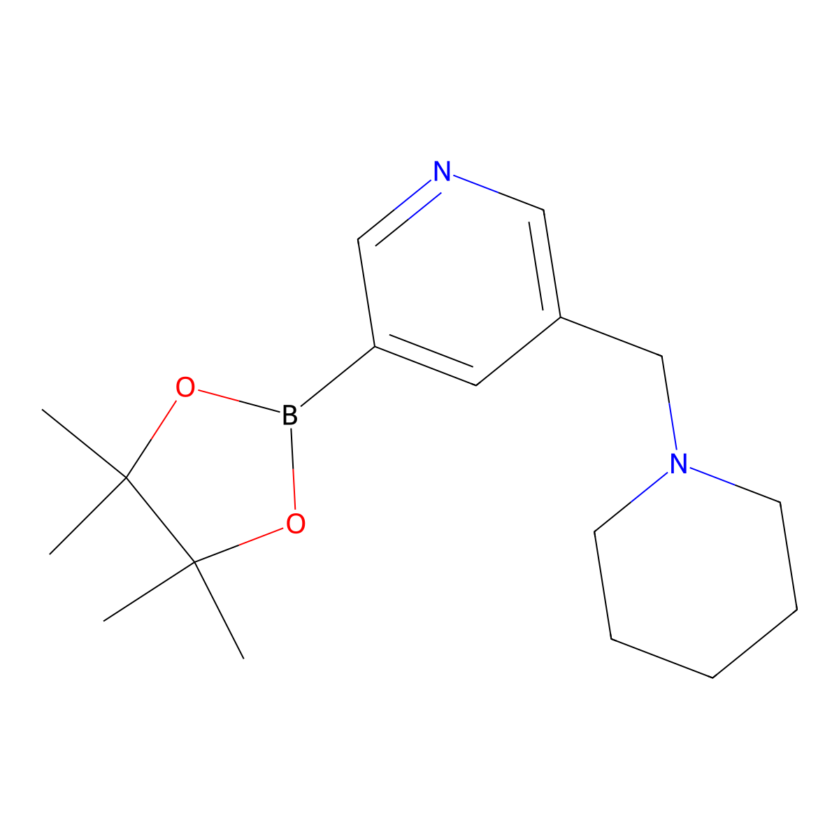 3-(Piperidin-1-ylmethyl)-5-(4,4,5,5-tetramethyl-1,3,2-dioxaborolan-2-yl)pyridine molecular structure, CAS 1310383-69-7