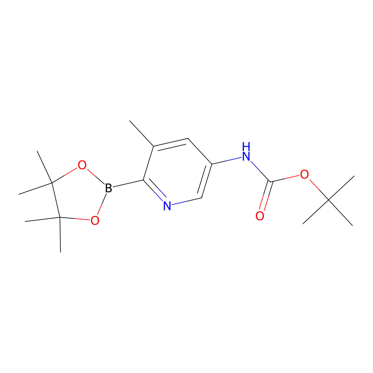 tert-Butyl (5-methyl-6-(4,4,5,5-tetramethyl-1,3,2-dioxaborolan-2-yl)pyridin-3-yl)carbamate molecular structure, CAS 1310384-90-7