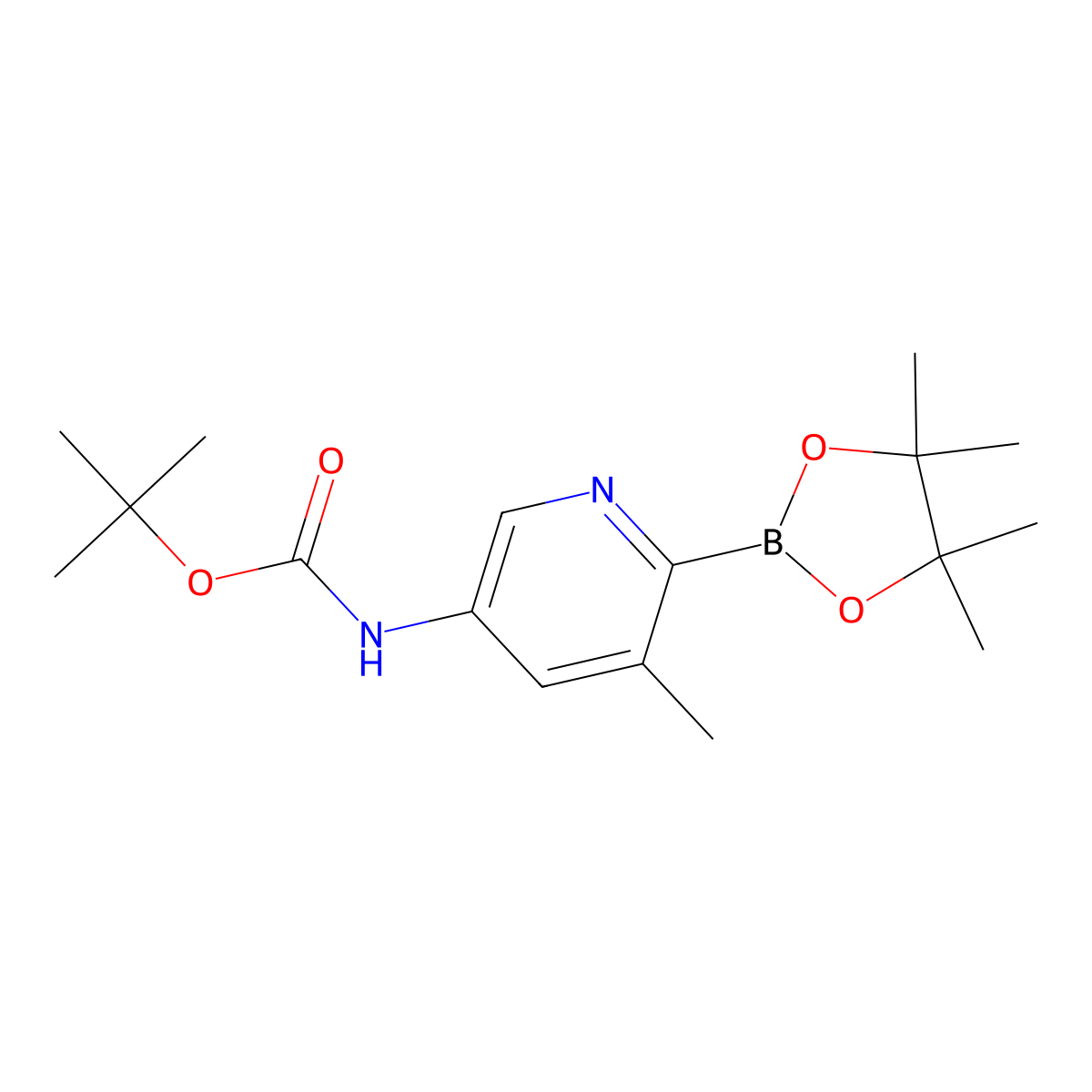 tert-Butyl (5-methyl-6-(4,4,5,5-tetramethyl-1,3,2-dioxaborolan-2-yl)pyridin-3-yl)carbamate molecular structure, CAS 1310384-90-7