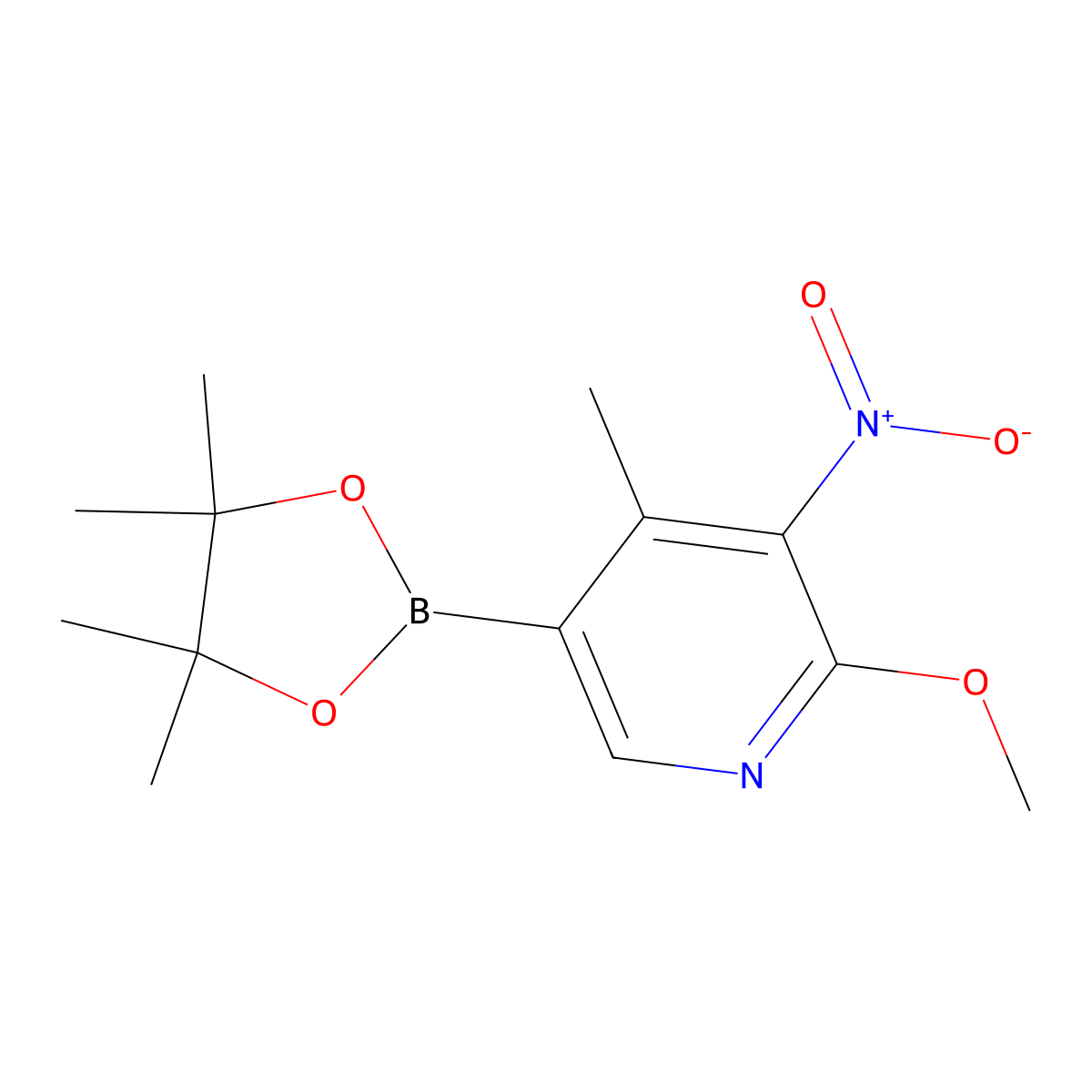 2-Methoxy-4-methyl-3-nitro-5-(4,4,5,5-tetramethyl-1,3,2-dioxaborolan-2-yl)pyridine molecular structure, CAS 1310384-94-1