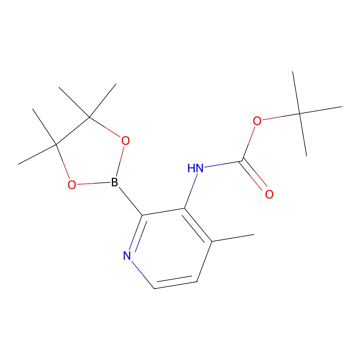 tert-Butyl (4-methyl-2-(4,4,5,5-tetramethyl-1,3,2-dioxaborolan-2-yl)pyridin-3-yl)carbamate molecular structure, CAS 1310385-05-7