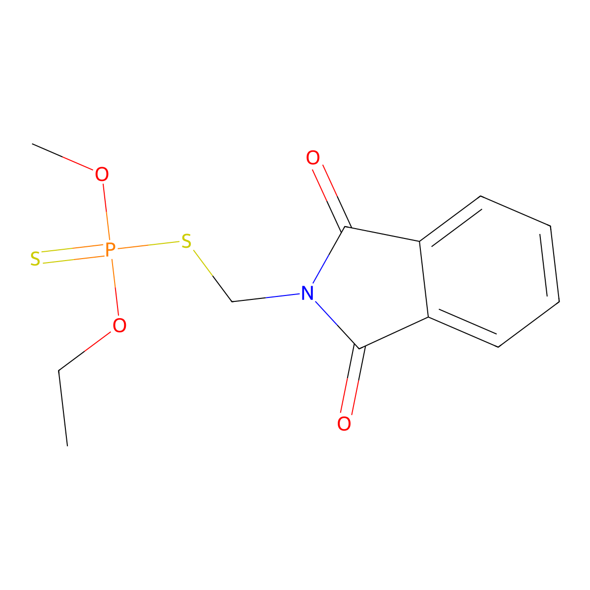 Phosphorodithioic acid, S-((1,3-dihydro-1,3-dioxo-2H-isoindol-2-yl)methyl) O-ethyl O-methyl ester molecular structure, CAS 13104-29-5