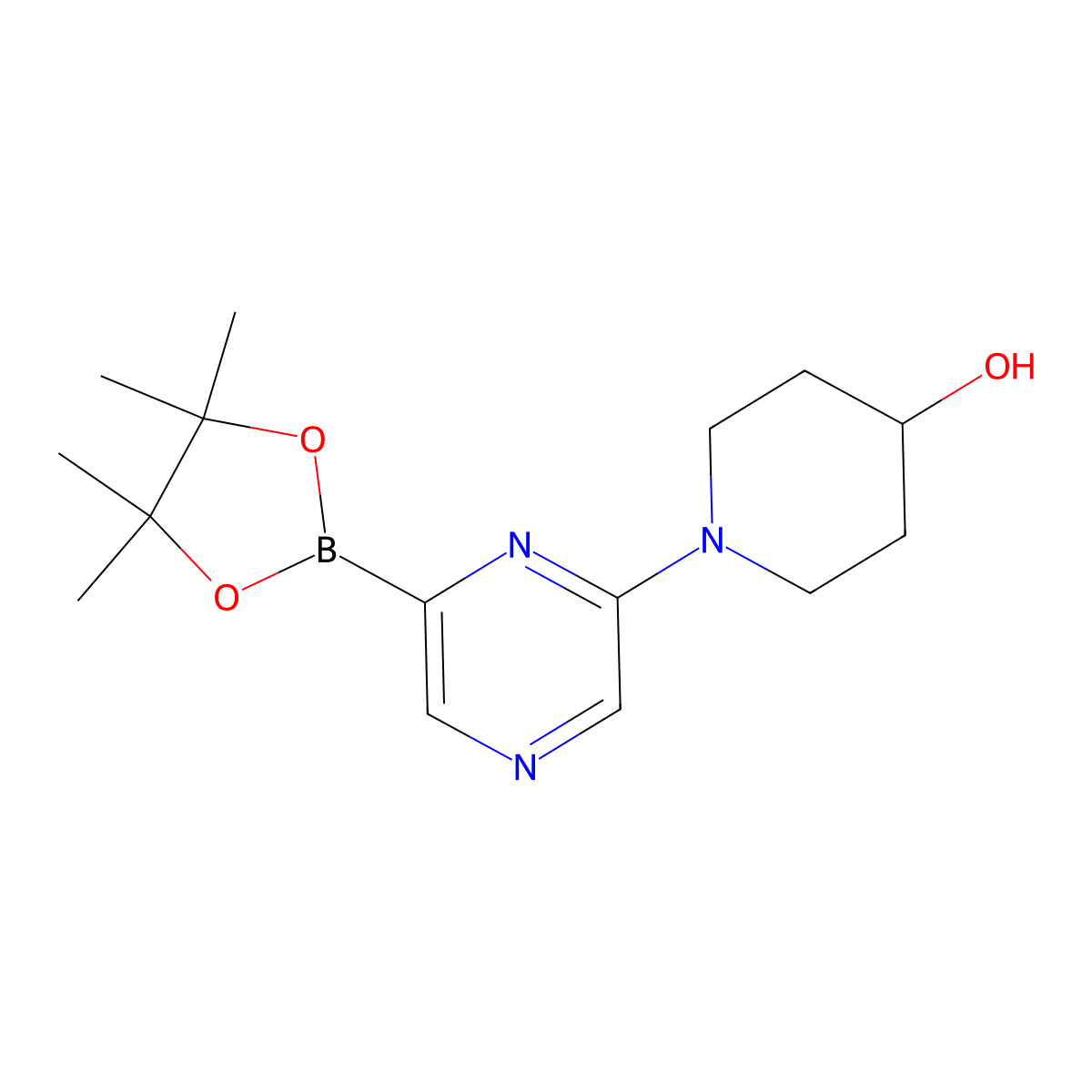 6-(4-Hydroxypiperidin-1-yl)pyrazine-2-boronic acid pinacol ester molecular structure, CAS 1310404-25-1