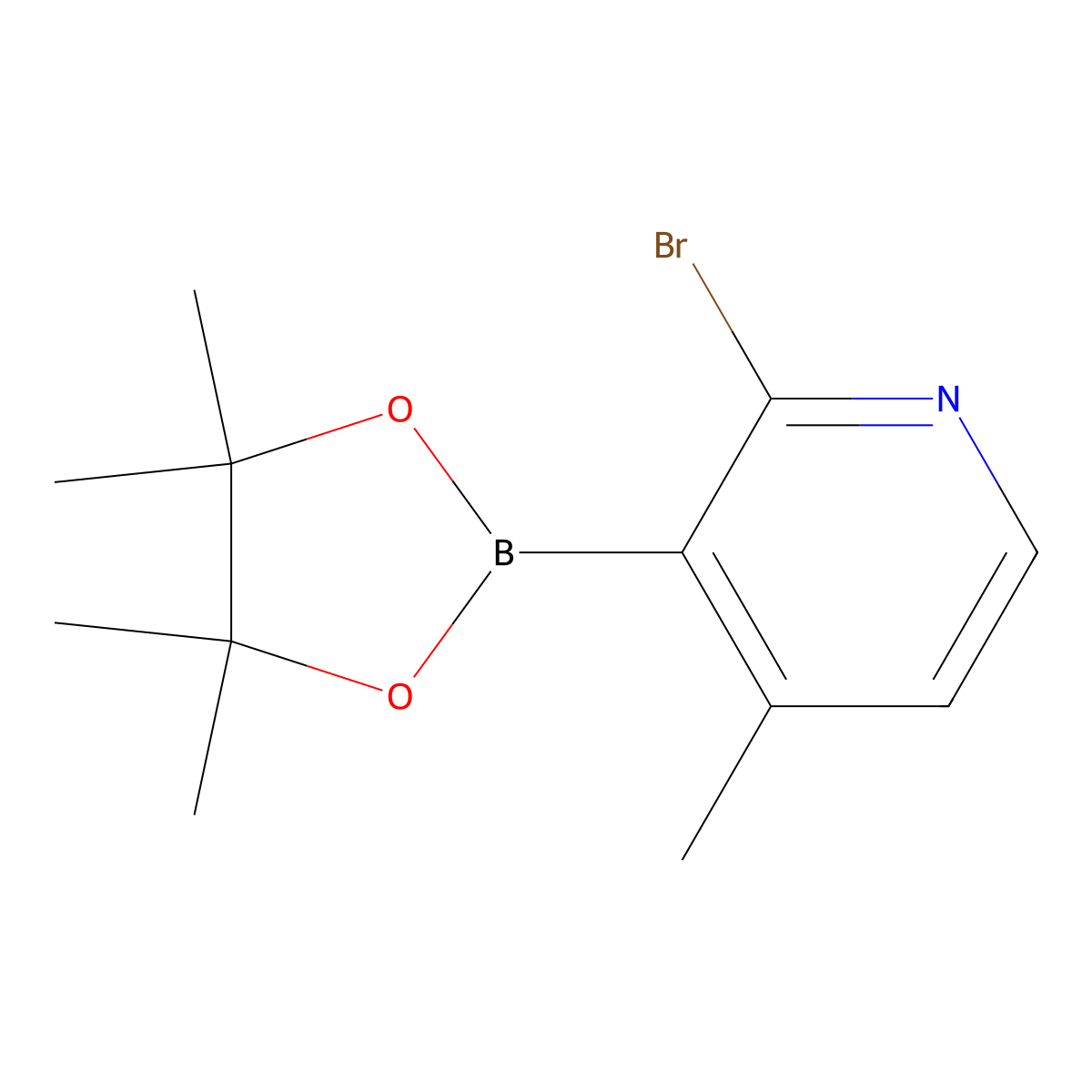 2-Bromo-4-methyl-3-(4,4,5,5-tetramethyl-1,3,2-dioxaborolan-2-yl)pyridine molecular structure, CAS 1310404-49-9
