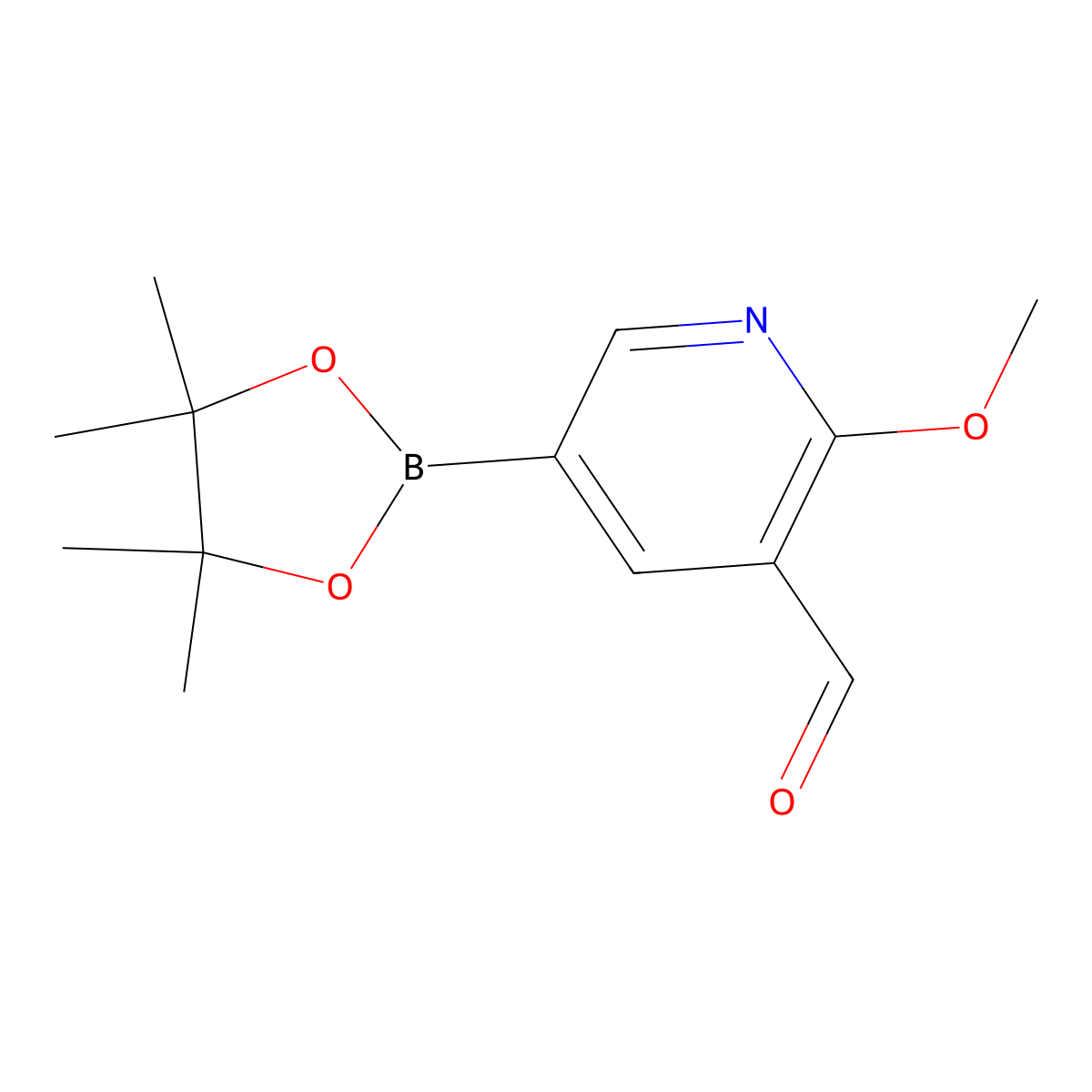 2-Methoxy-5-(4,4,5,5-tetramethyl-1,3,2-dioxaborolan-2-yl)nicotinaldehyde molecular structure, CAS 1310404-57-9