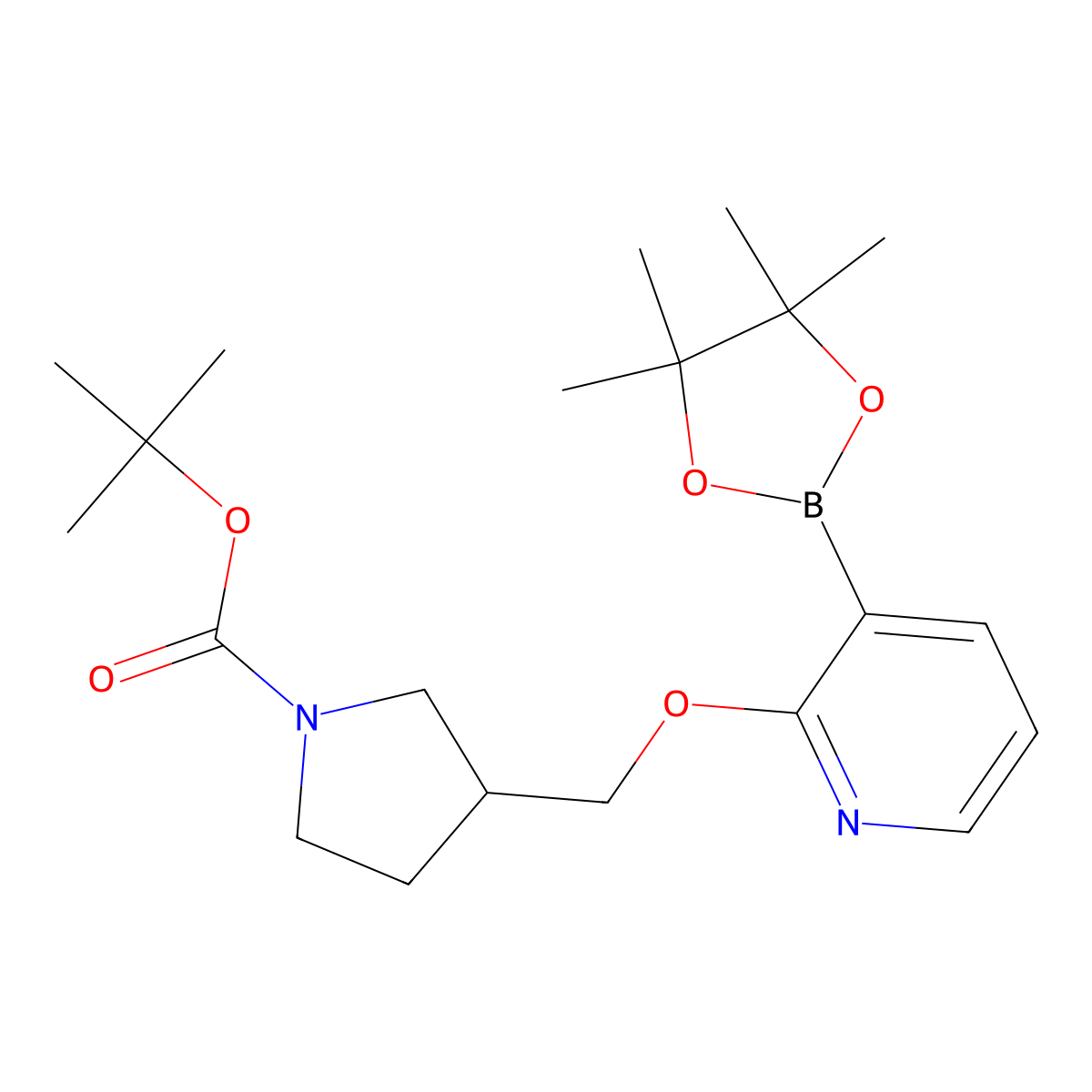 tert-Butyl 3-((3-(4,4,5,5-tetramethyl-1,3,2-dioxaborolan-2-yl)pyridin-2-yloxy)methyl)pyrrolidine-1-carboxylate molecular structure, CAS 1310404-72-8