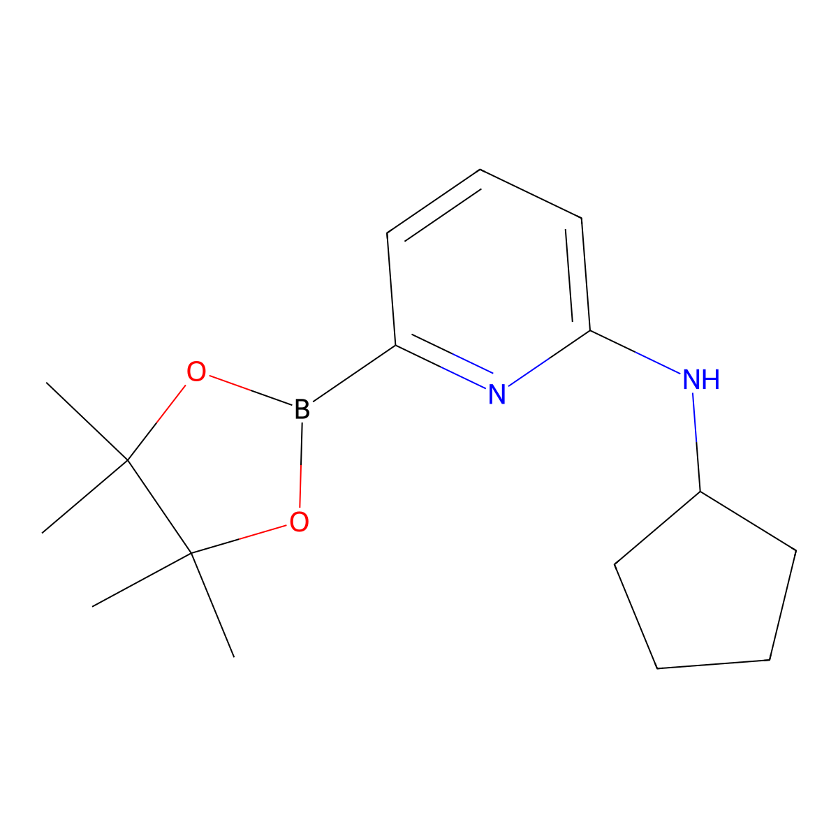 N-Cyclopentyl-6-(4,4,5,5-tetramethyl-1,3,2-dioxaborolan-2-yl)pyridin-2-amine molecular structure, CAS 1310404-92-2