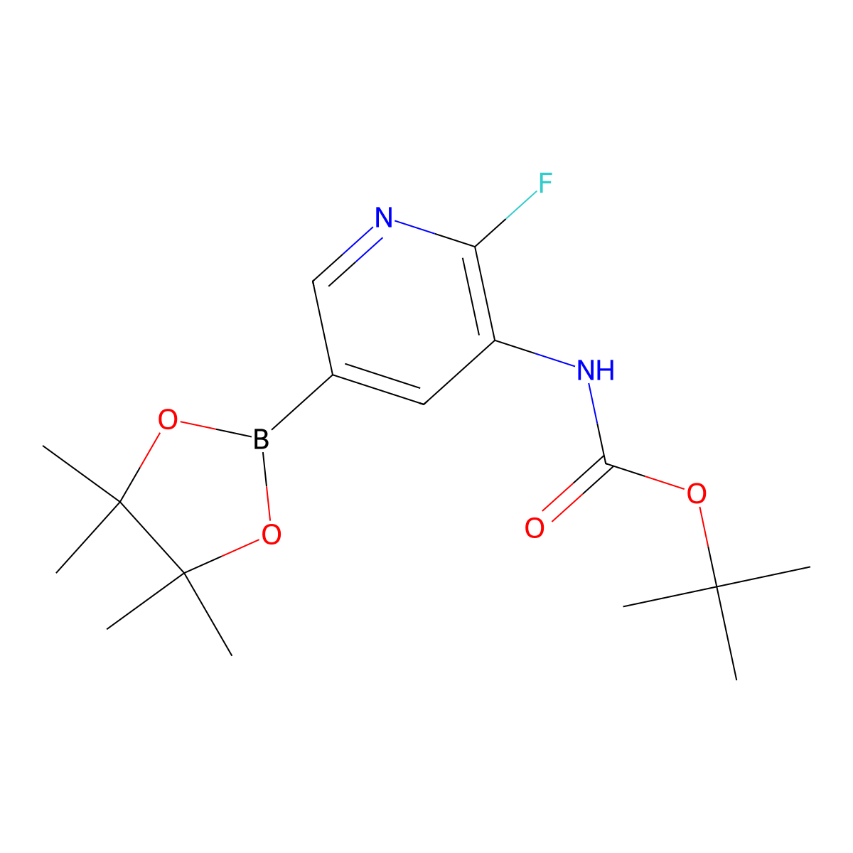 tert-Butyl (2-fluoro-5-(4,4,5,5-tetramethyl-1,3,2-dioxaborolan-2-yl)pyridin-3-yl)carbamate molecular structure, CAS 1310405-07-2