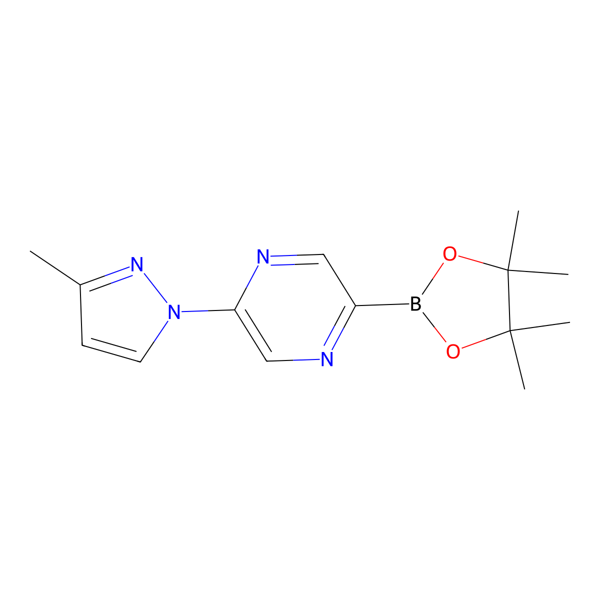 2-(3-methyl-1H-pyrazol-1-yl)-5-(4,4,5,5-tetramethyl-1,3,2-dioxaborolan-2-yl)Pyrazine molecular structure, CAS 1310405-10-7