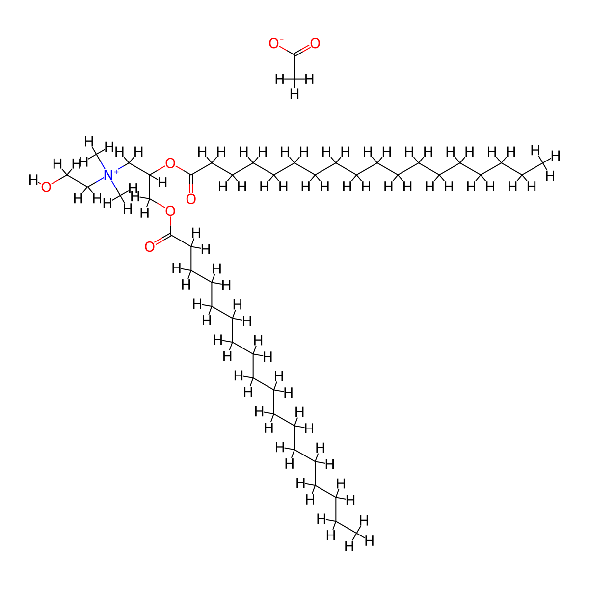 n-(2-Hydroxyethyl)-n,n-dimethyl-2,3-bis(octadecanoyloxy)propan-1-aminium acetate molecular structure, CAS 13106-14-4