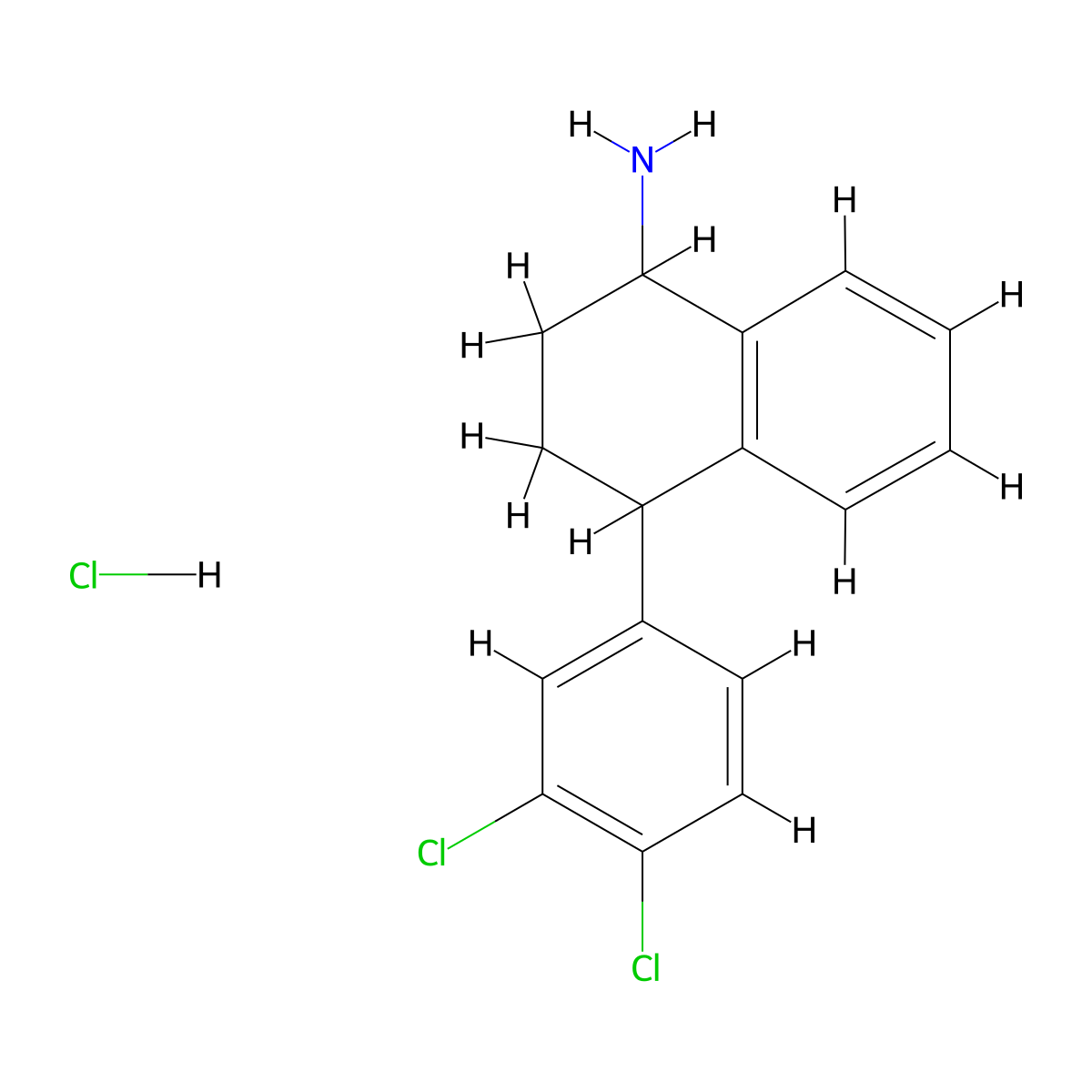trans-4-(3,4-Dichlorophenyl)-1,2,3,4-tetrahydro-1-naphthalenamine, hydrochloride molecular structure, CAS 1310676-34-6