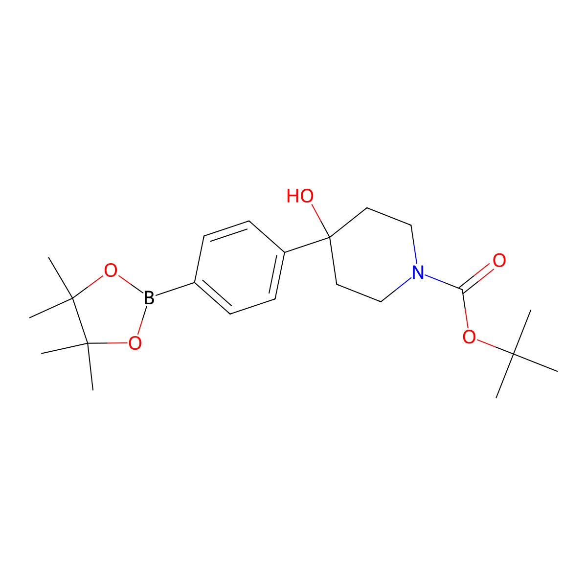 Tert-butyl 4-hydroxy-4-[4-(4,4,5,5-tetramethyl-1,3,2-dioxaborolan-2-yl)phenyl]piperidine-1-carboxylate molecular structure, CAS 1310706-79-6