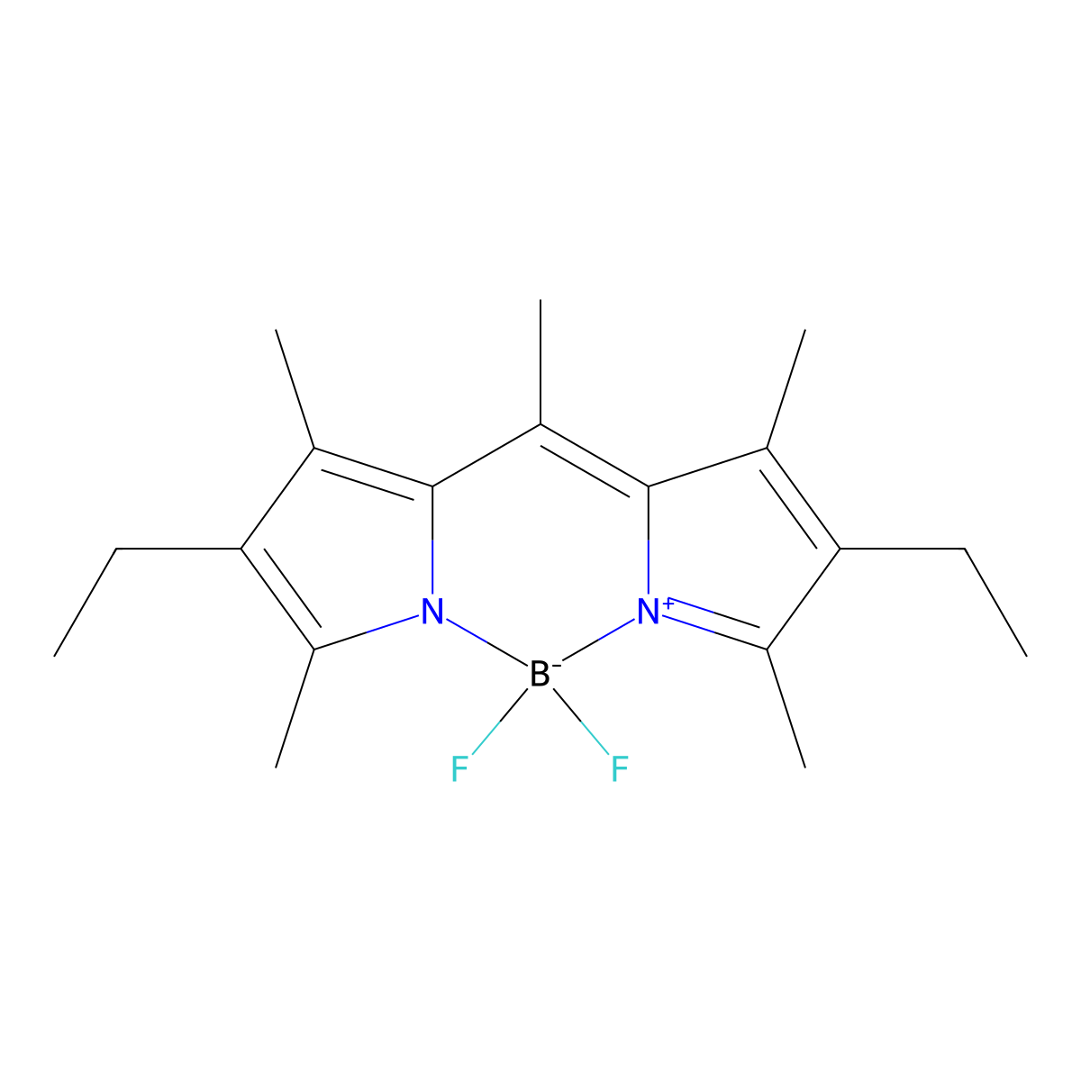 [[(4-Ethyl-3,5-dimethyl-1H-pyrrol-2-yl)(4-ethyl-3,5-dimethyl-2H-pyrrol-2-ylidene)methyl]methane](difluoroborane) molecular structure, CAS 131083-16-4