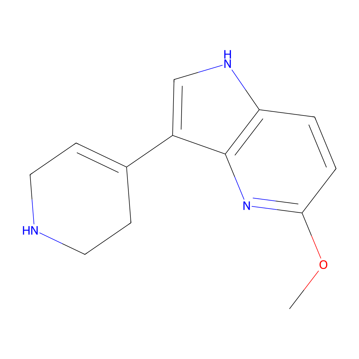 5-methoxy-3-(1,2,3,6-tetrahydropyridin-4-yl)-1H-pyrrolo[3,2-b]pyridine molecular structure, CAS 131084-33-8