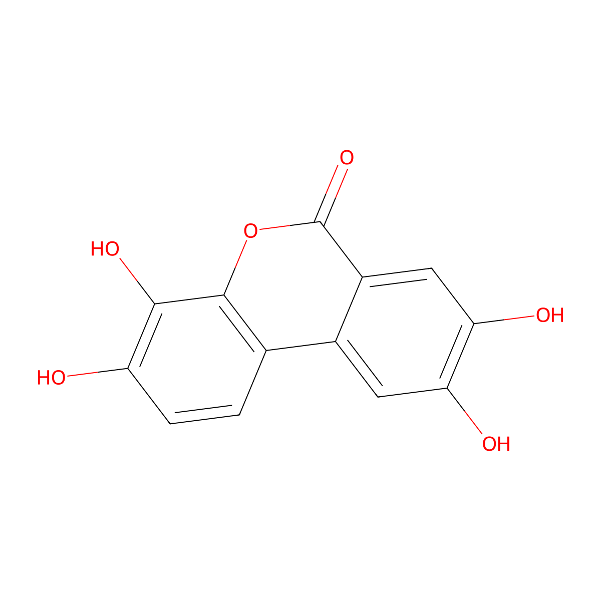 6H-Dibenzo(b,d)pyran-6-one, 3,4,8,9-tetrahydroxy- molecular structure, CAS 131086-98-1