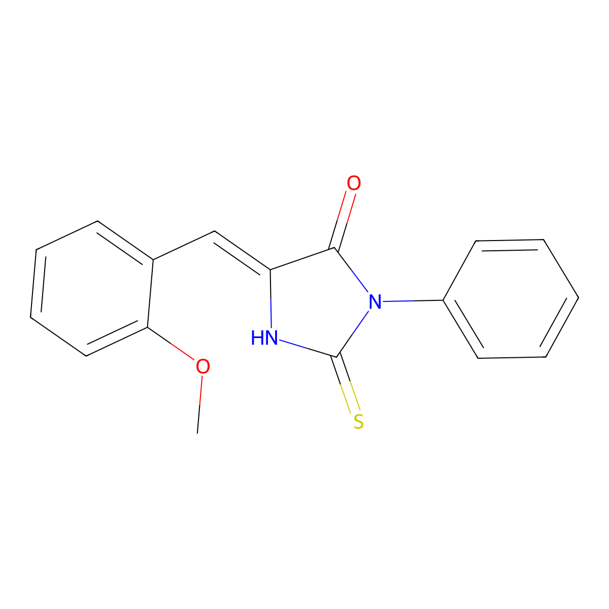 (5E)-2-mercapto-5-(2-methoxybenzylidene)-3-phenyl-3,5-dihydro-4H-imidazol-4-one molecular structure, CAS 13109-89-2