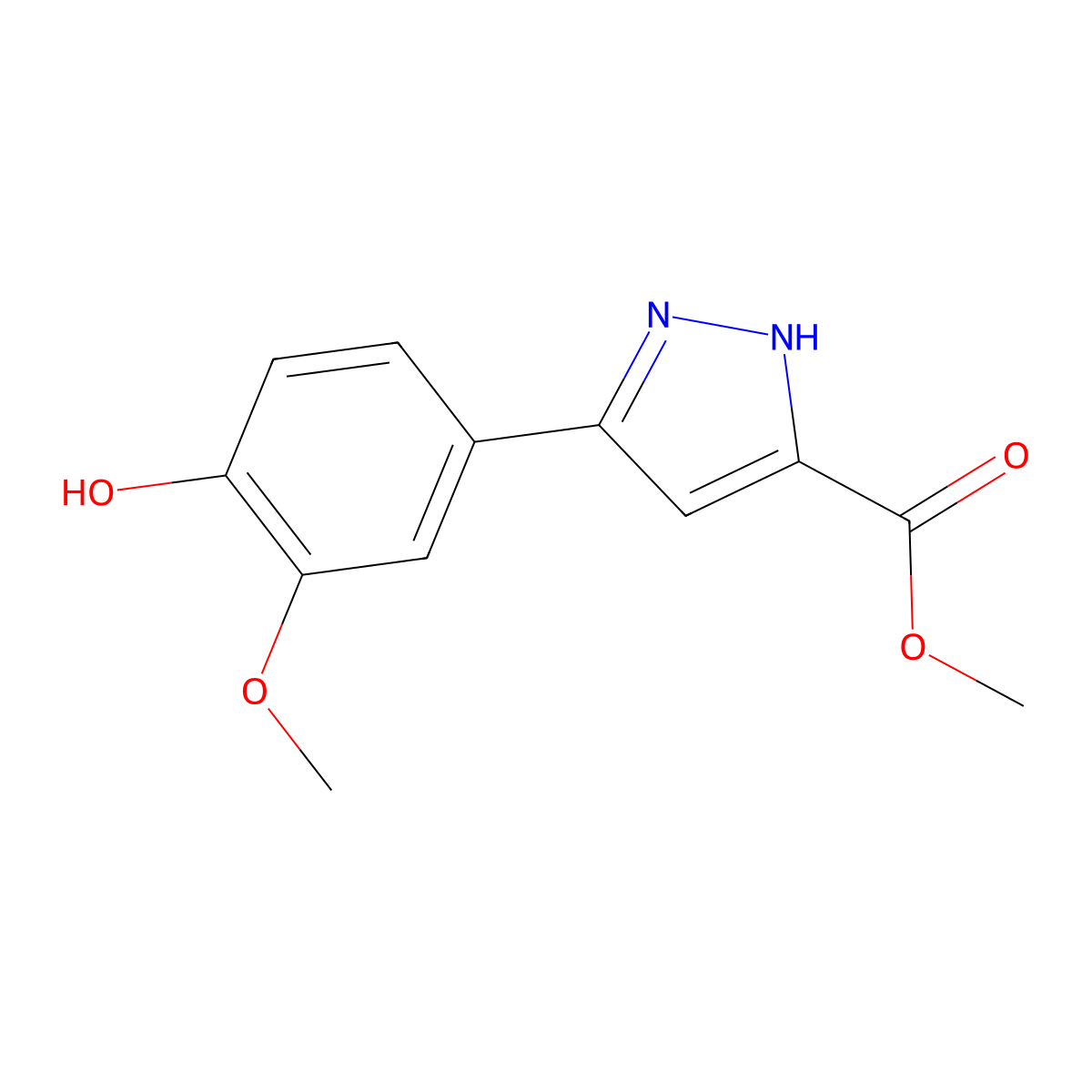 methyl 3-(4-hydroxy-3-methoxyphenyl)-1H-pyrazole-5-carboxylate molecular structure, CAS 1310918-34-3