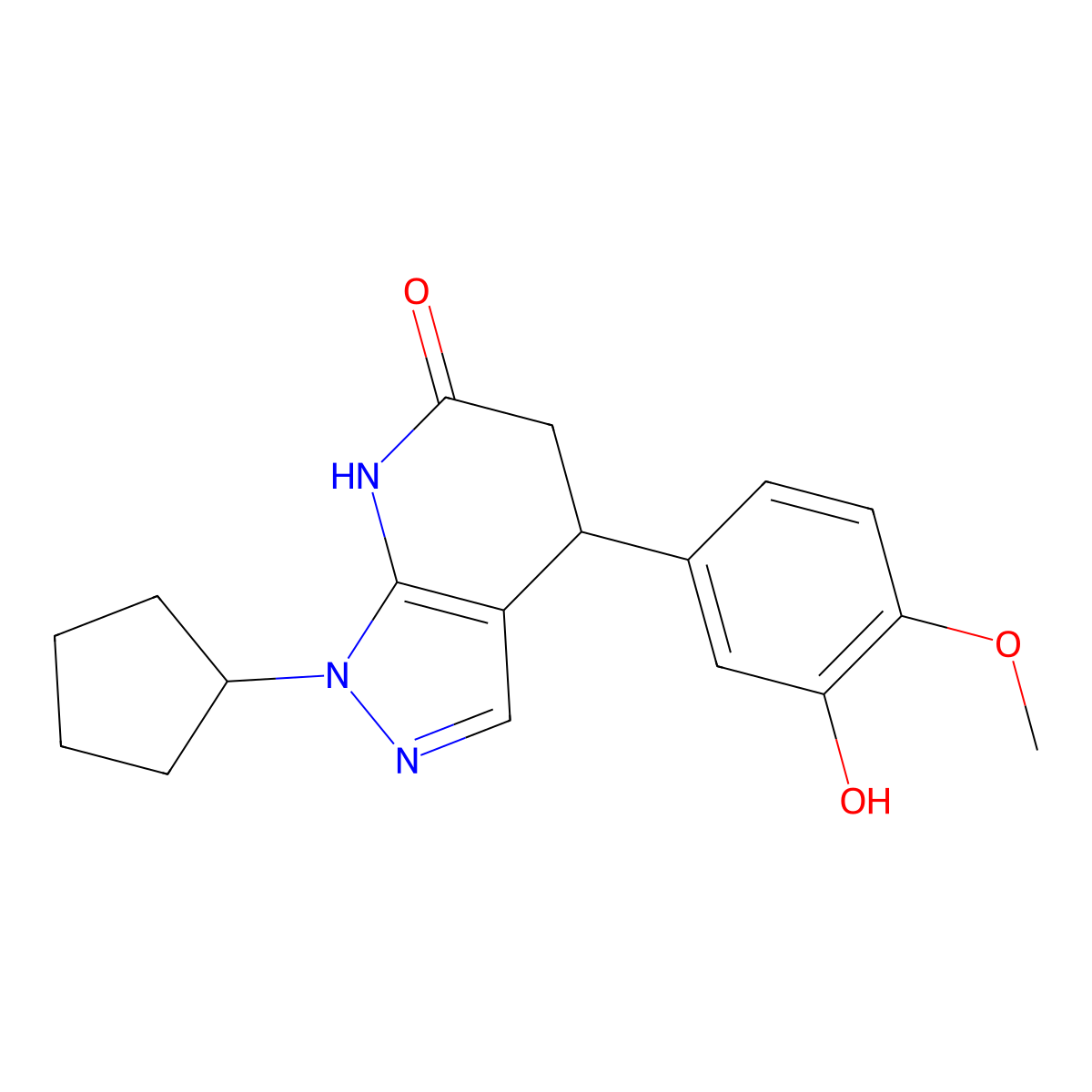 1-cyclopentyl-4-(3-hydroxy-4-methoxyphenyl)-4,5-dihydro-1H-pyrazolo[3,4-b]pyridin-6(7H)-one molecular structure, CAS 1310934-75-8