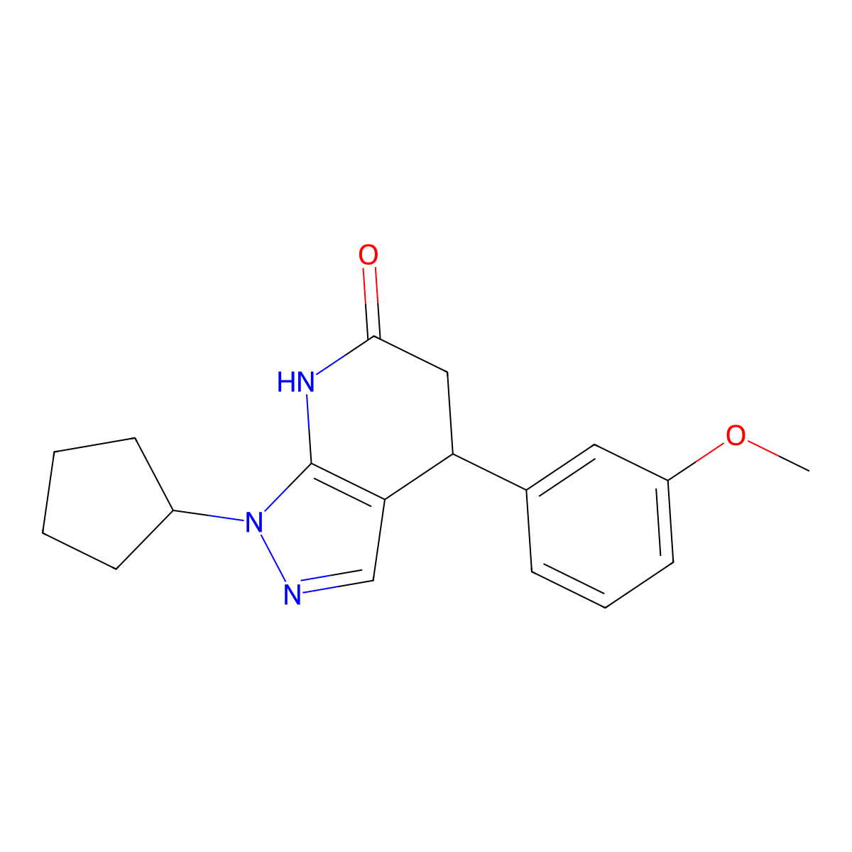 1-cyclopentyl-4-(3-methoxyphenyl)-4,5-dihydro-1H-pyrazolo[3,4-b]pyridin-6(7H)-one molecular structure, CAS 1310936-65-2