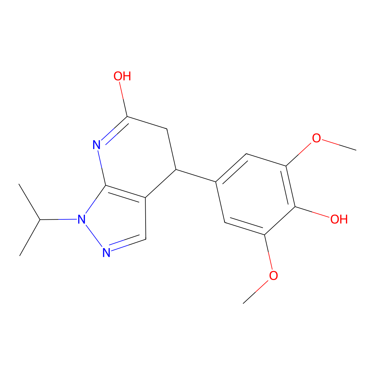 4-(4-hydroxy-3,5-dimethoxyphenyl)-1-isopropyl-4,5-dihydro-1H-pyrazolo[3,4-b]pyridin-6(7H)-one molecular structure, CAS 1310939-78-6