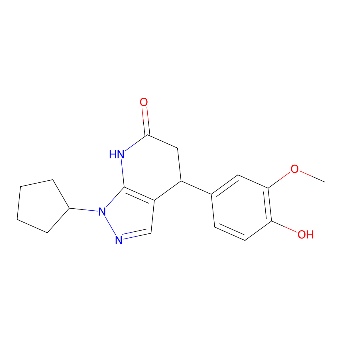 1-cyclopentyl-4-(4-hydroxy-3-methoxyphenyl)-4,5-dihydro-1H-pyrazolo[3,4-b]pyridin-6(7H)-one molecular structure, CAS 1310940-17-0