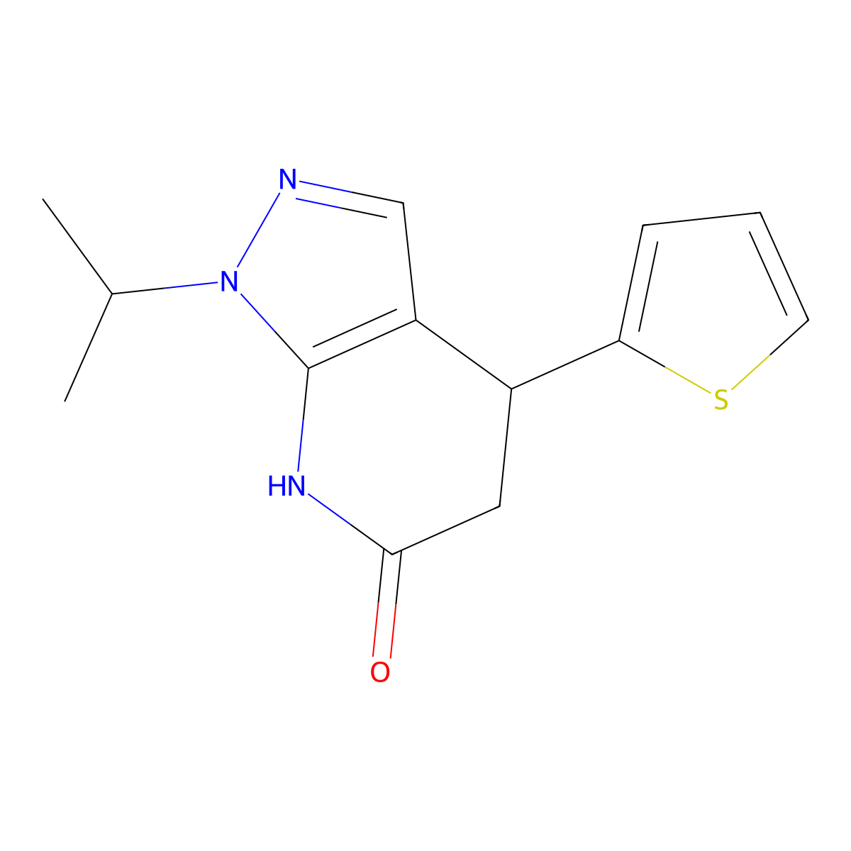 1-isopropyl-4-(thiophen-2-yl)-4,5-dihydro-1H-pyrazolo[3,4-b]pyridin-6(7H)-one molecular structure, CAS 1310940-29-4