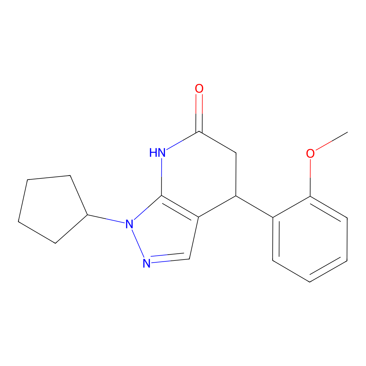 1-cyclopentyl-4-(2-methoxyphenyl)-4,5-dihydro-1H-pyrazolo[3,4-b]pyridin-6(7H)-one molecular structure, CAS 1310940-46-5