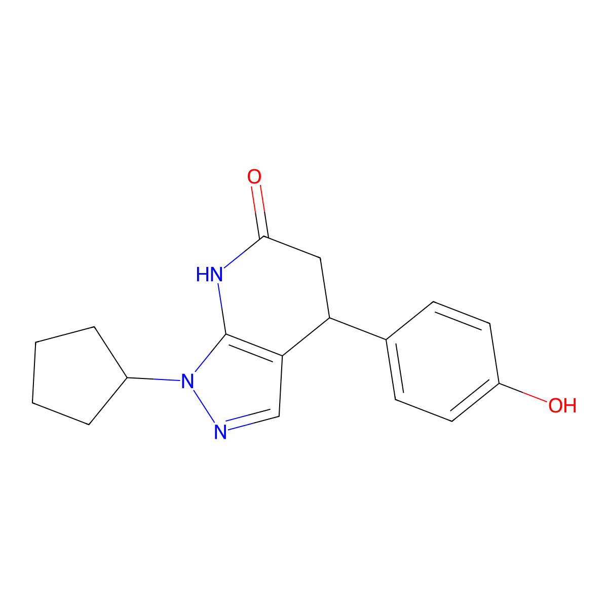 1-cyclopentyl-4-(4-hydroxyphenyl)-4,5-dihydro-1H-pyrazolo[3,4-b]pyridin-6(7H)-one molecular structure, CAS 1310940-70-5