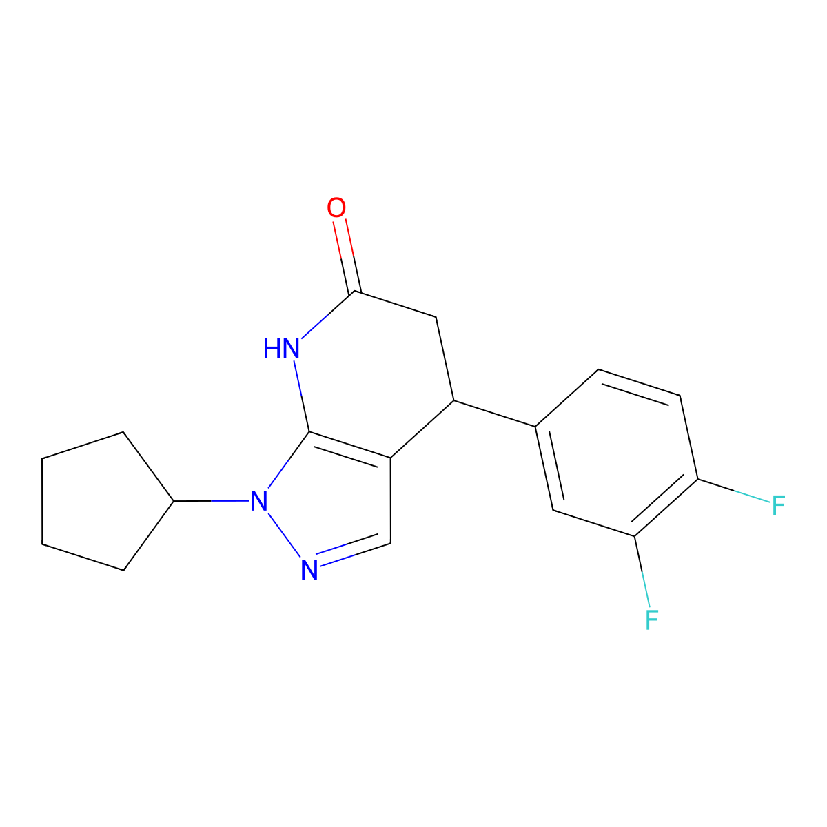 1-cyclopentyl-4-(3,4-difluorophenyl)-4,5-dihydro-1H-pyrazolo[3,4-b]pyridin-6(7H)-one molecular structure, CAS 1310940-98-7