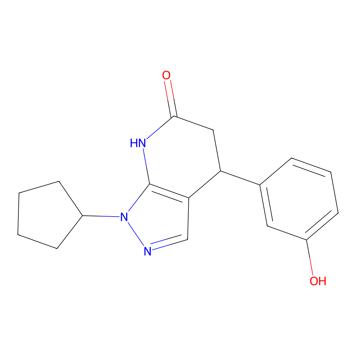 1-cyclopentyl-4-(3-hydroxyphenyl)-4,5-dihydro-1H-pyrazolo[3,4-b]pyridin-6(7H)-one molecular structure, CAS 1310941-45-7