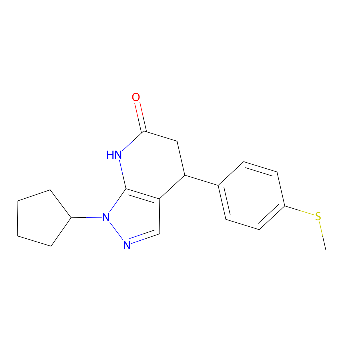 1-cyclopentyl-4-(4-(methylthio)phenyl)-4,5-dihydro-1H-pyrazolo[3,4-b]pyridin-6(7H)-one molecular structure, CAS 1310941-73-1