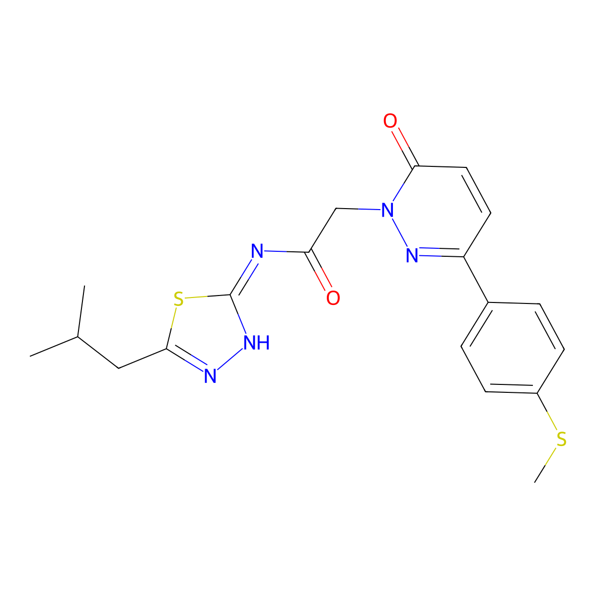 N-(5-isobutyl-1,3,4-thiadiazol-2-yl)-2-(3-(4-(methylthio)phenyl)-6-oxopyridazin-1(6H)-yl)acetamide molecular structure, CAS 1310945-13-1