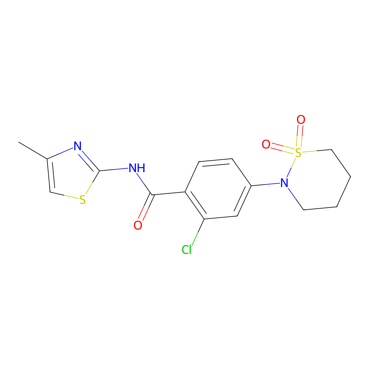 2-chloro-4-(1,1-dioxido-1,2-thiazinan-2-yl)-N-[(2E)-4-methyl-1,3-thiazol-2(3H)-ylidene]benzamide molecular structure, CAS 1310945-14-2