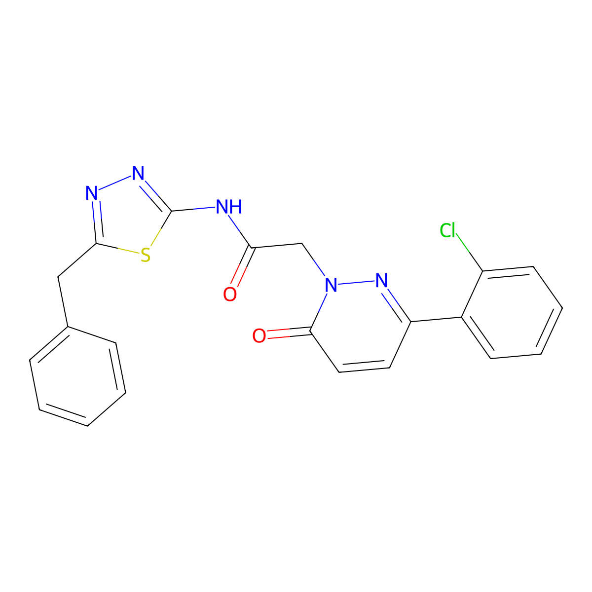 N-[(2E)-5-benzyl-1,3,4-thiadiazol-2(3H)-ylidene]-2-[3-(2-chlorophenyl)-6-oxopyridazin-1(6H)-yl]acetamide molecular structure, CAS 1310945-31-3