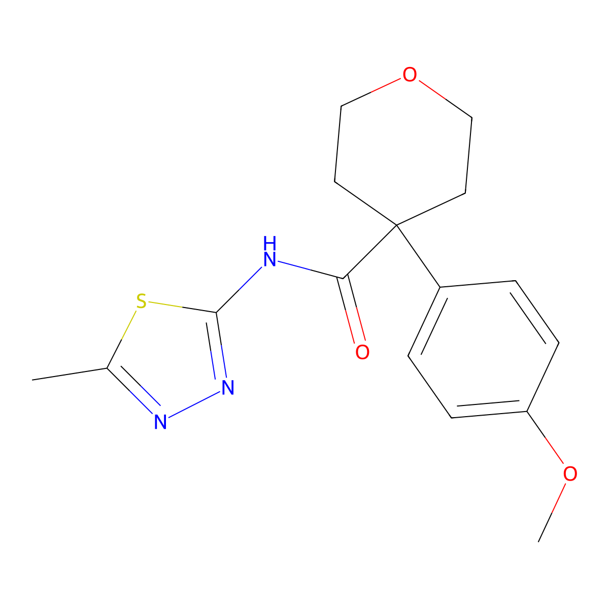 4-(4-methoxyphenyl)-N-(5-methyl-1,3,4-thiadiazol-2-yl)tetrahydro-2H-pyran-4-carboxamide molecular structure, CAS 1310945-32-4
