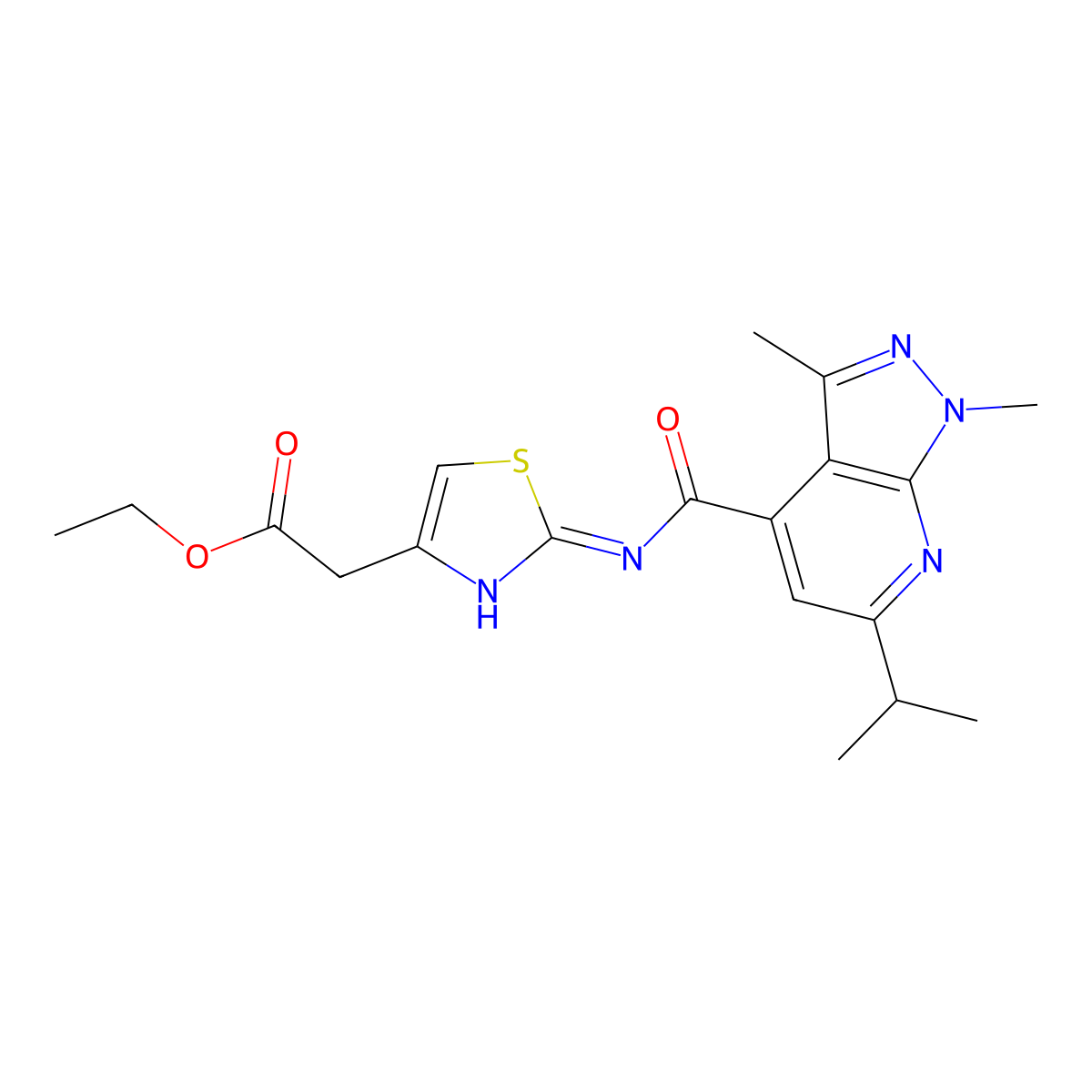 ethyl [2-({[1,3-dimethyl-6-(propan-2-yl)-1H-pyrazolo[3,4-b]pyridin-4-yl]carbonyl}amino)-1,3-thiazol-4-yl]acetate molecular structure, CAS 1310945-41-5
