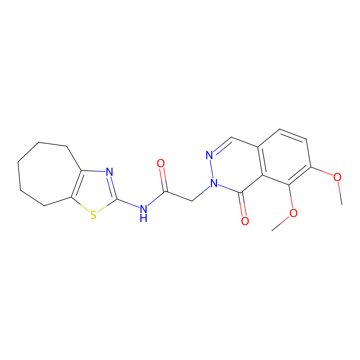2-(7,8-dimethoxy-1-oxophthalazin-2(1H)-yl)-N-[(2Z)-3,4,5,6,7,8-hexahydro-2H-cyclohepta[d][1,3]thiazol-2-ylidene]acetamide molecular structure, CAS 1310945-43-7