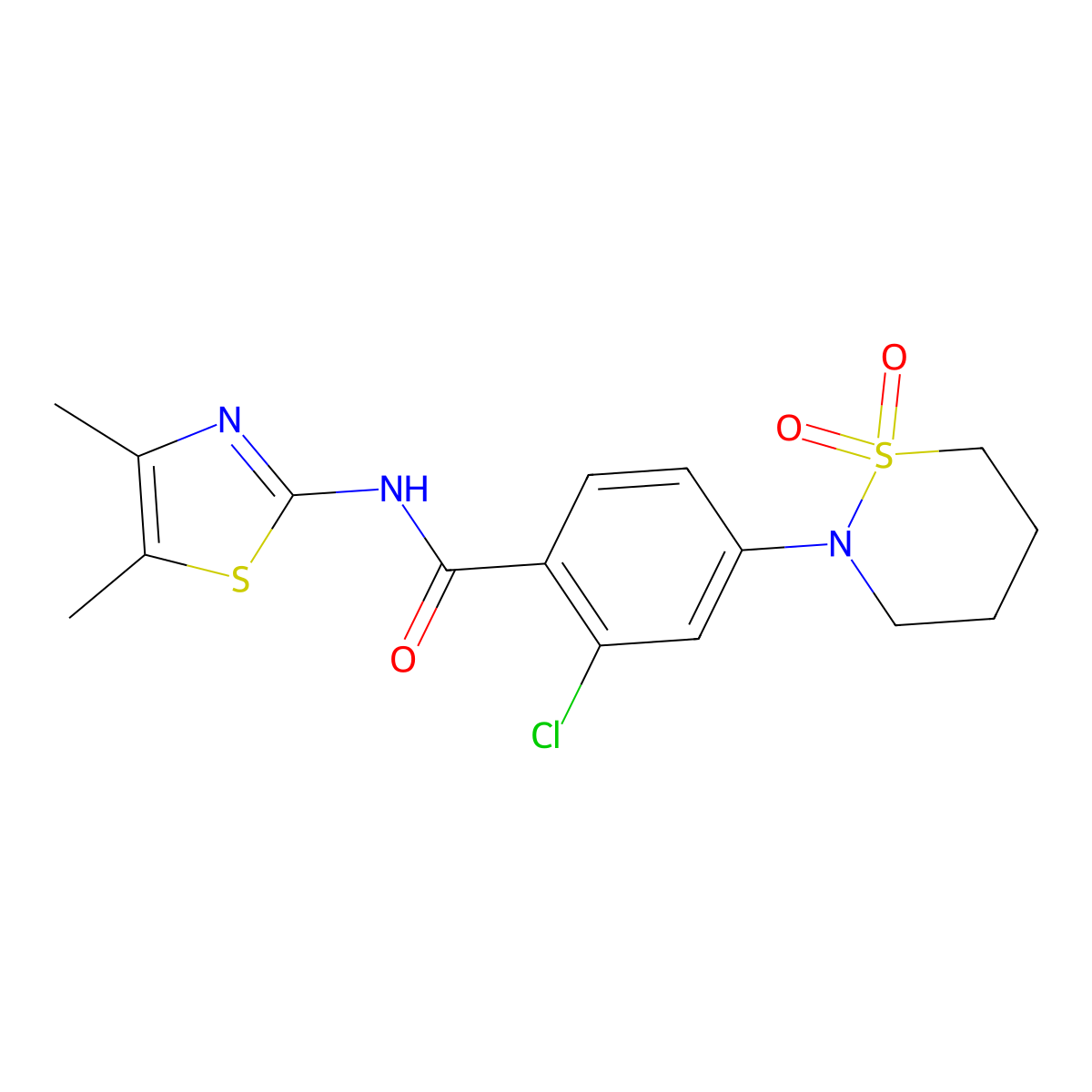 2-chloro-N-[(2E)-4,5-dimethyl-1,3-thiazol-2(3H)-ylidene]-4-(1,1-dioxido-1,2-thiazinan-2-yl)benzamide molecular structure, CAS 1310945-52-8