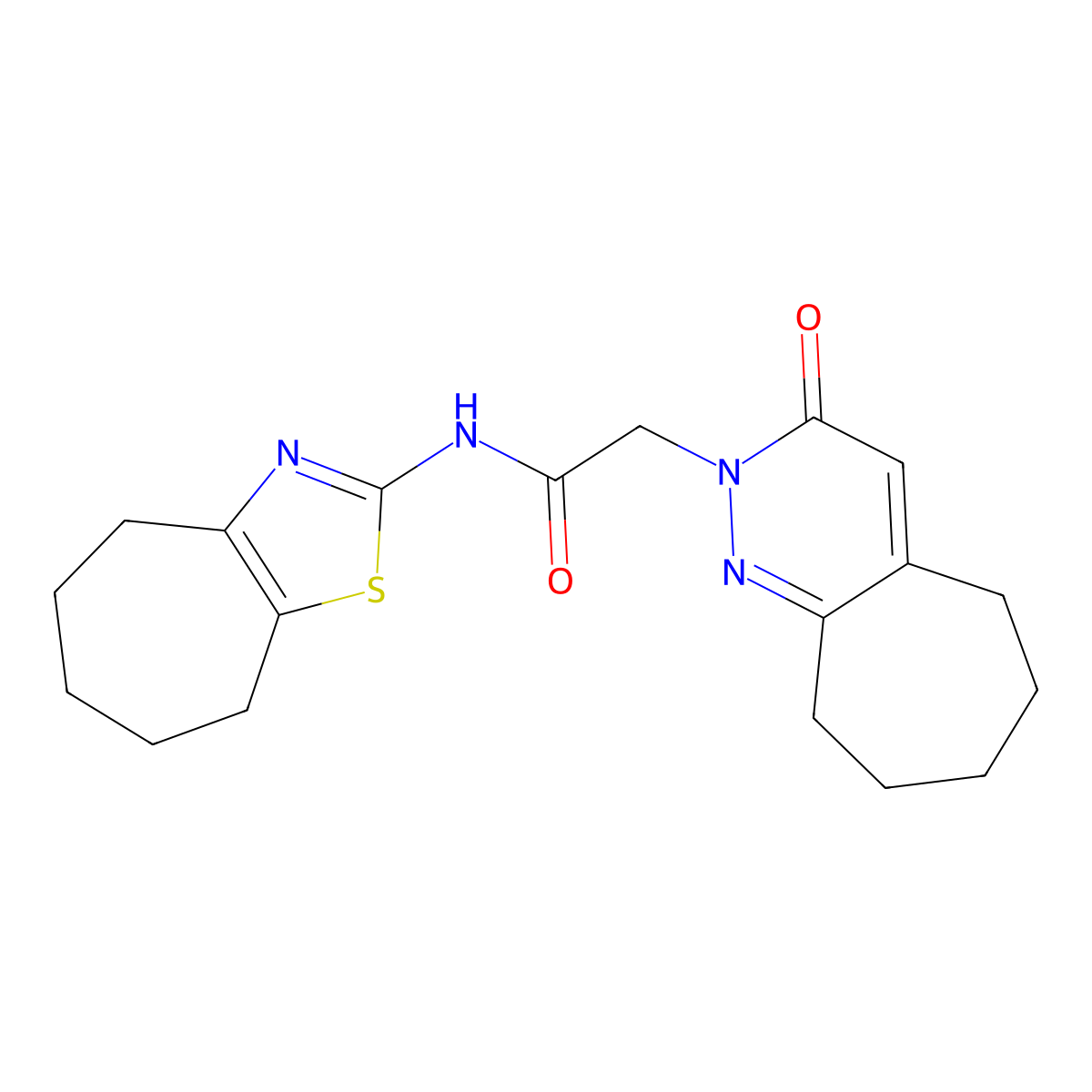 2-(3-oxo-3,5,6,7,8,9-hexahydro-2H-cyclohepta[c]pyridazin-2-yl)-N-(5,6,7,8-tetrahydro-4H-cyclohepta[d][1,3]thiazol-2-yl)acetamide molecular structure, CAS 1310945-54-0