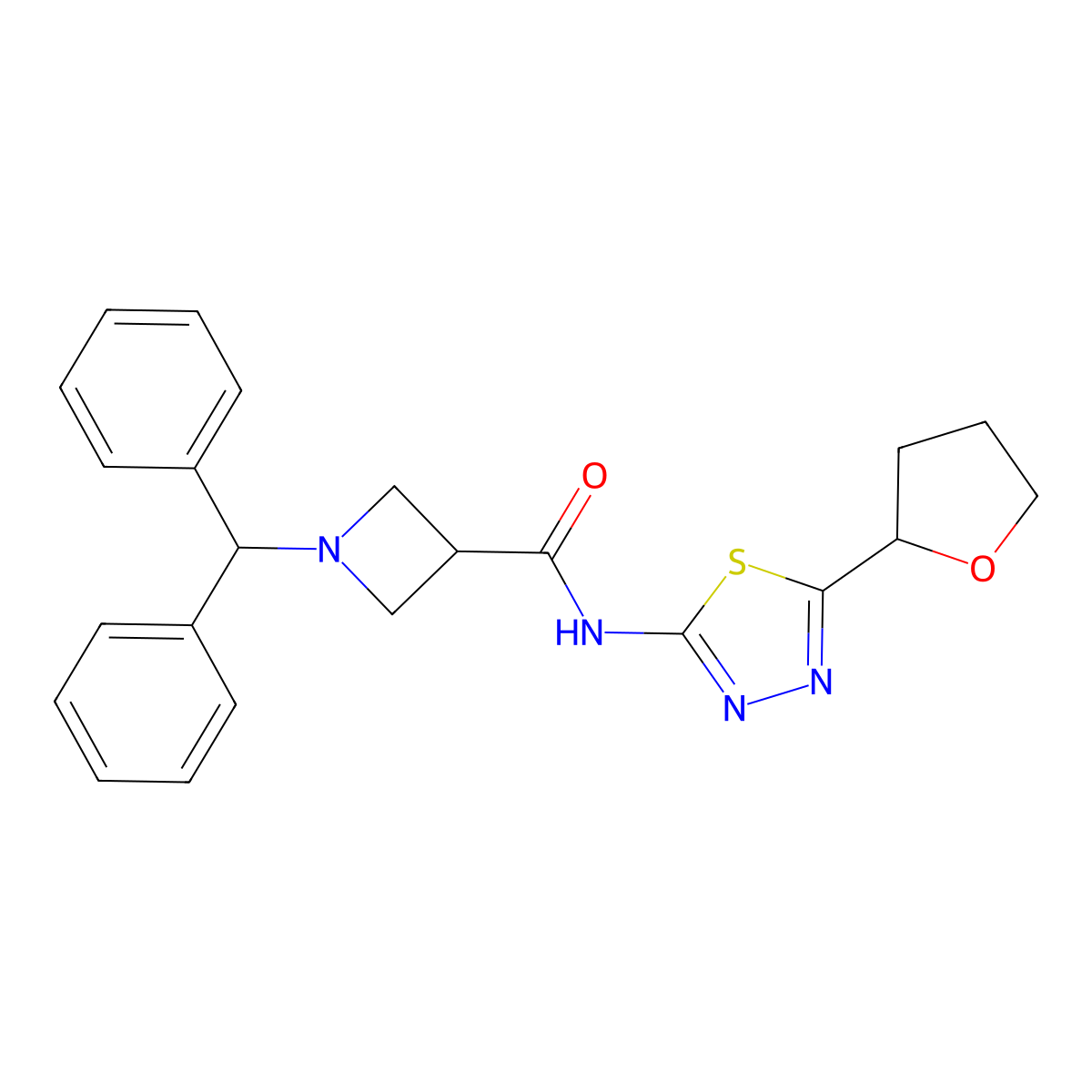 1-(diphenylmethyl)-N-[(2E)-5-(tetrahydrofuran-2-yl)-1,3,4-thiadiazol-2(3H)-ylidene]azetidine-3-carboxamide molecular structure, CAS 1310945-55-1